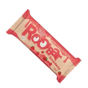 Baton cu capsuni invelit in glazura roz bio 30g Roobar