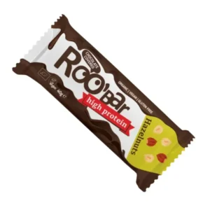 Baton proteic cu alune de padure invelit in ciocolata bio 40g Roobar