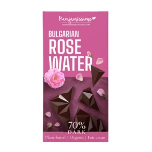 Ciocolata neagra 70% cu apa de trandafir bio 60g Benjamissimo
